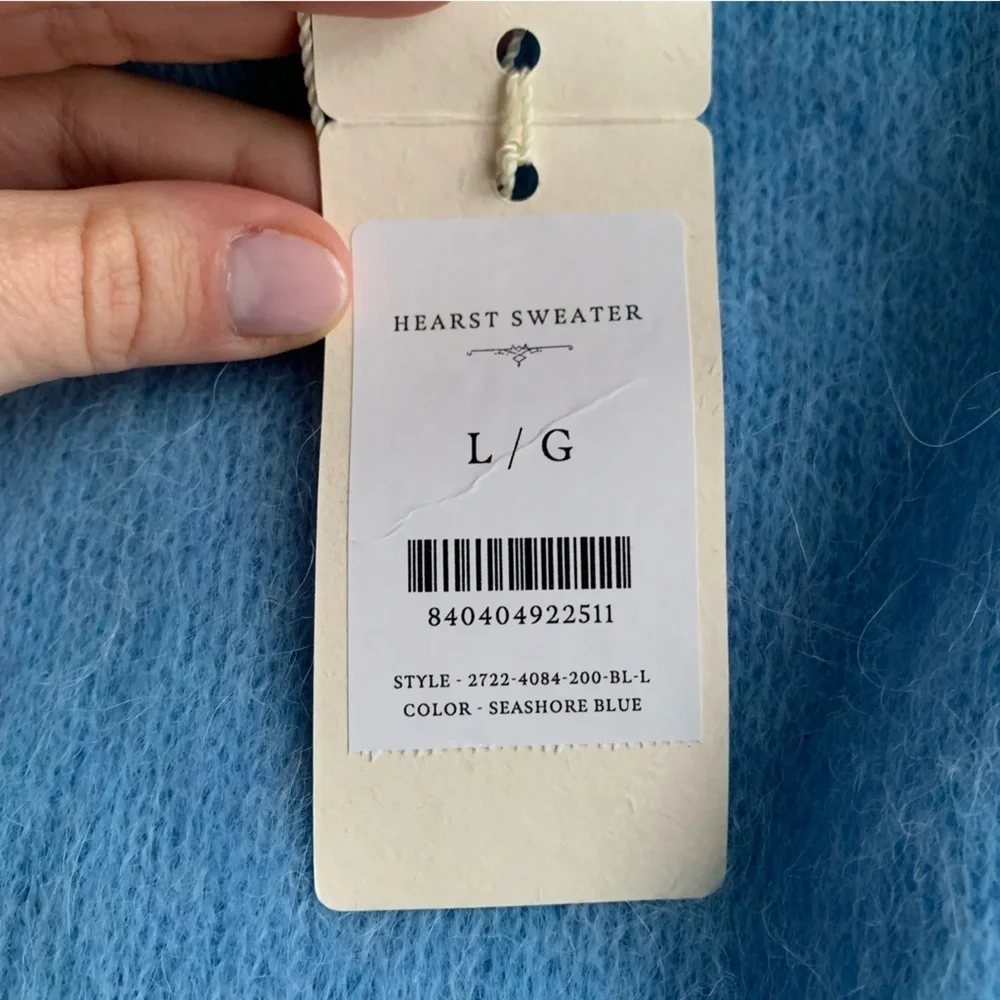NWT Doen Hearst Alpaca Wool Brushed Puff Short Sleeve Sweater Top Seashore Blue